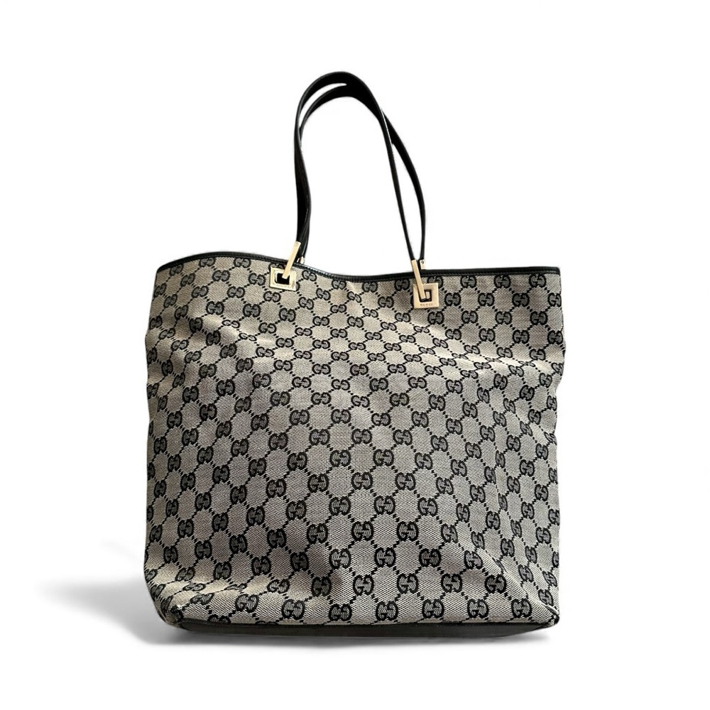 GUCCI Vintage Y2K Black Gray Logo Print Bucket Bag Tote